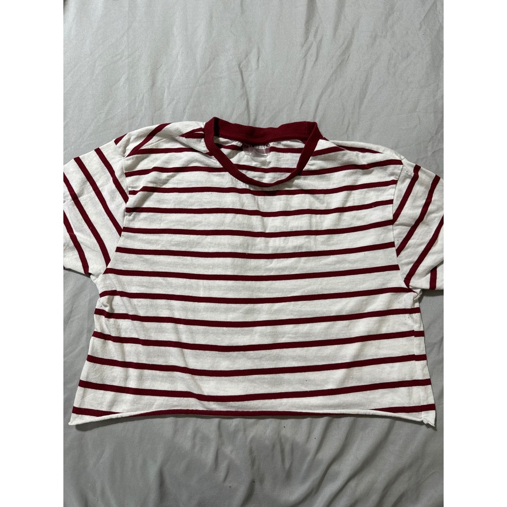 Eye Candy Maroon and White Striped Boxy‎ Cropped T-Shirt